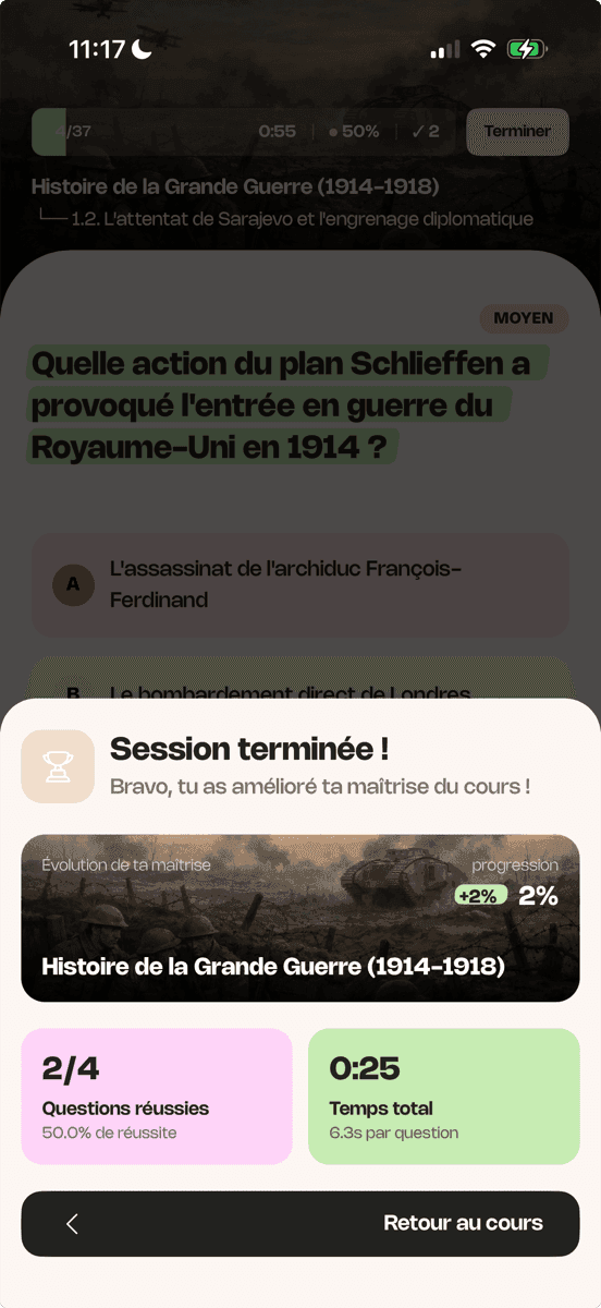 Une vue de sa progression en temps réel